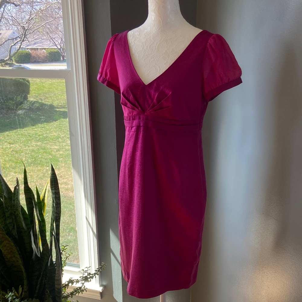 Boden Limited Edition Fuchsia V-Neck Puff Sleeve Mini Dress - Picture 2 of 9